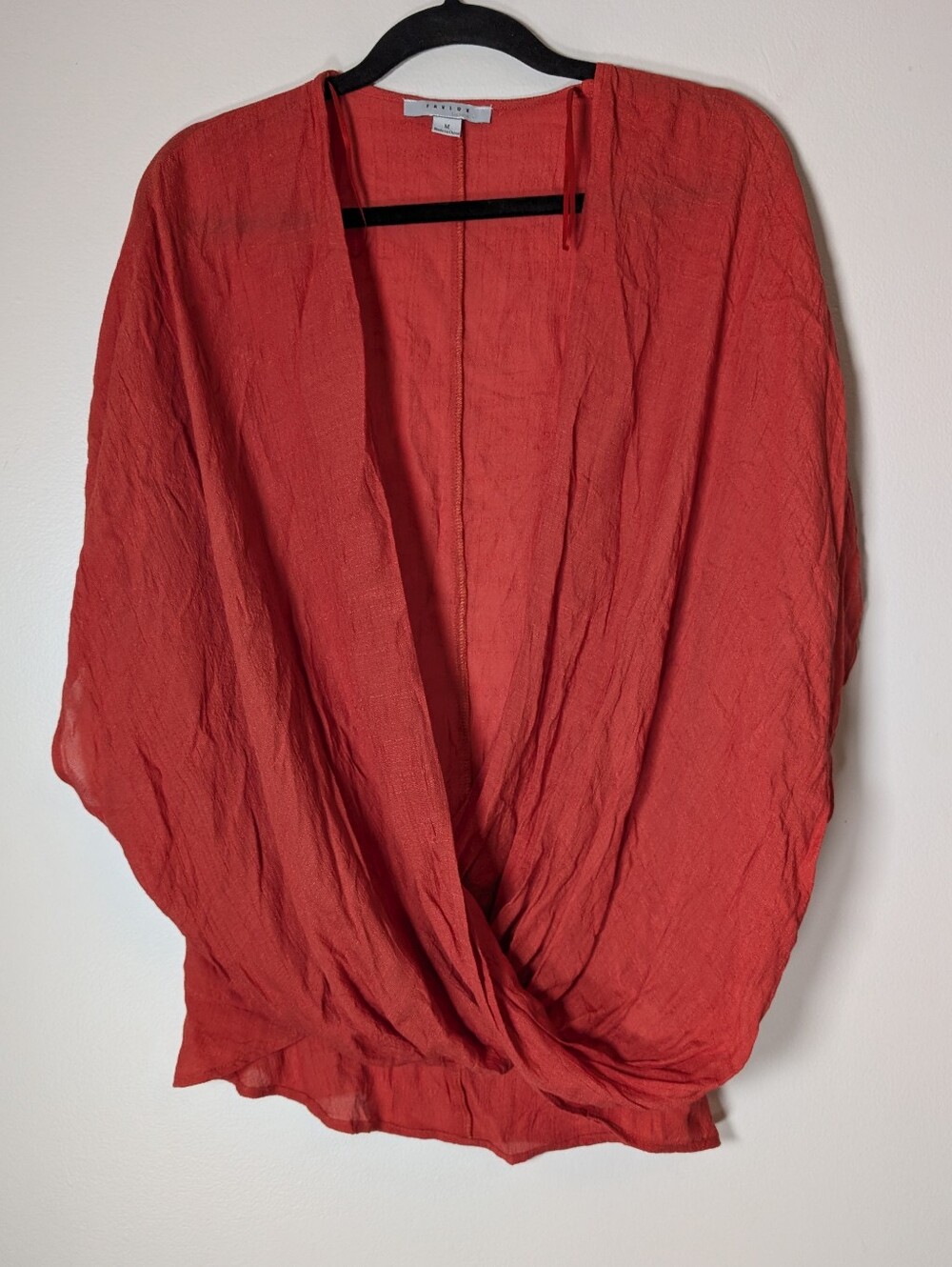 FAVLUX Coral-Red Draped Open-Front Tunic NWT Size M